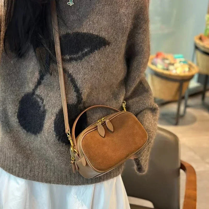 Russian Women's Genuine Suede Cowhide Leather Shoulder Bag Soft Cow Versatile Ladies Crossbody Bag Trendy Luxury Female Designer