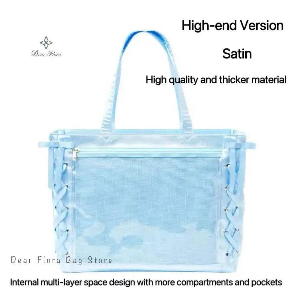Japanese Sweet Women Ribbon Ita Bag Cute Lolita Girl Transparent Handbags Fashion Large Capacity Tote Bag Aesthetic Shoulder Bag.