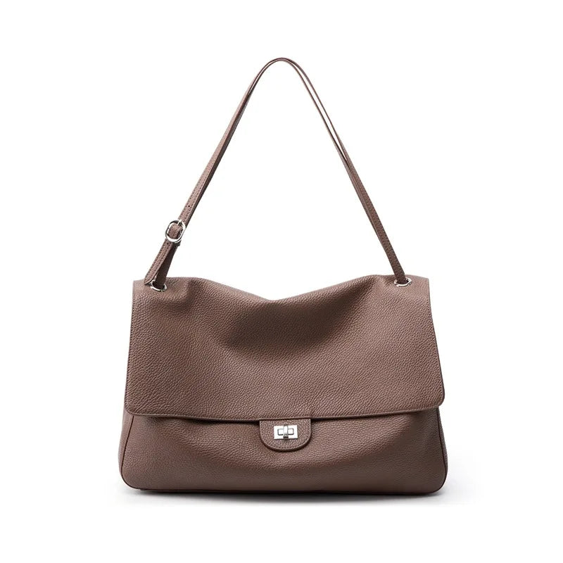 Women's Luxury Leather Handbag Large Capacity Soft Wear-Resistant Trendy Travel Bag High-End Texture Simple Design