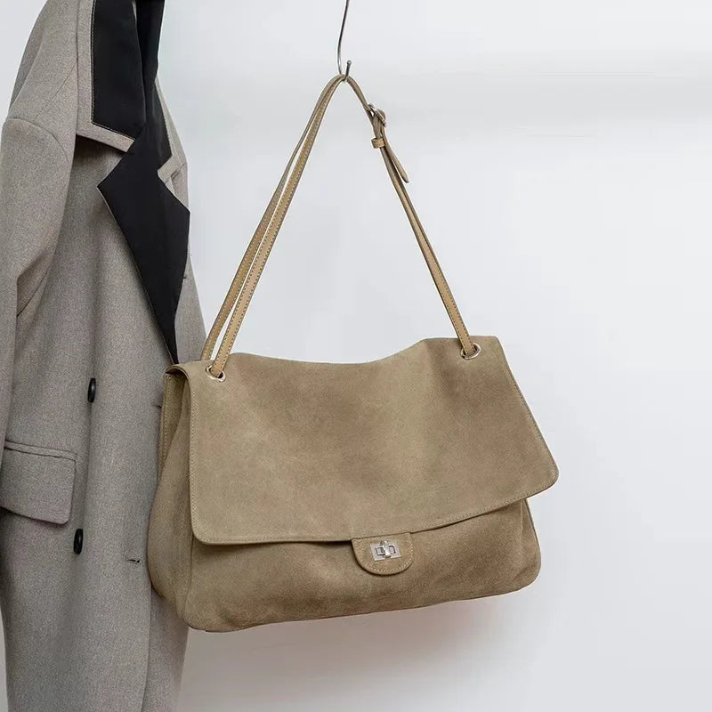 2026 Brand Designer Flap Lock Shoulder Bags Women Genuine Leather Large Capacity Lady Tote Bag INS Fashion Commute Messenger Bag