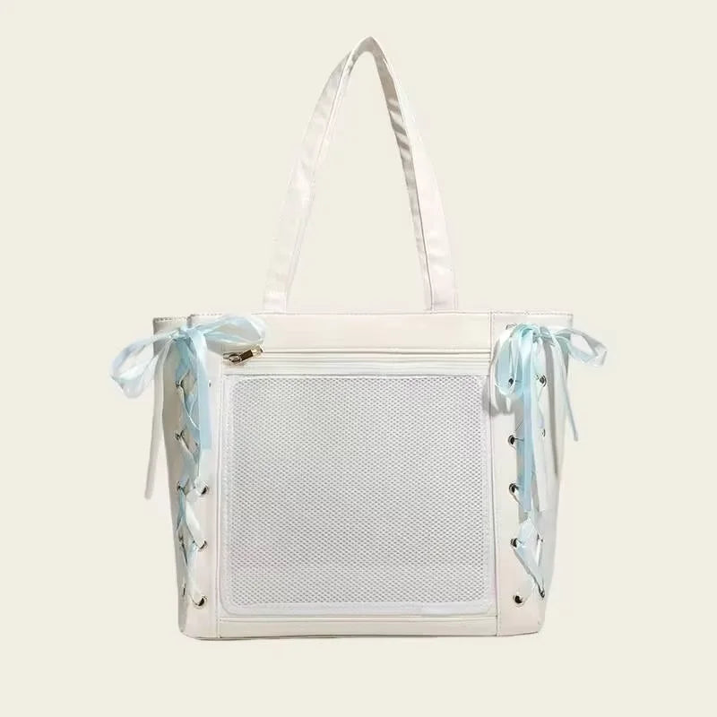 Japanese Sweet Women Ribbon Ita Bag Cute Lolita Girl Transparent Handbags Fashion Large Capacity Tote Bag Aesthetic Shoulder Bag.