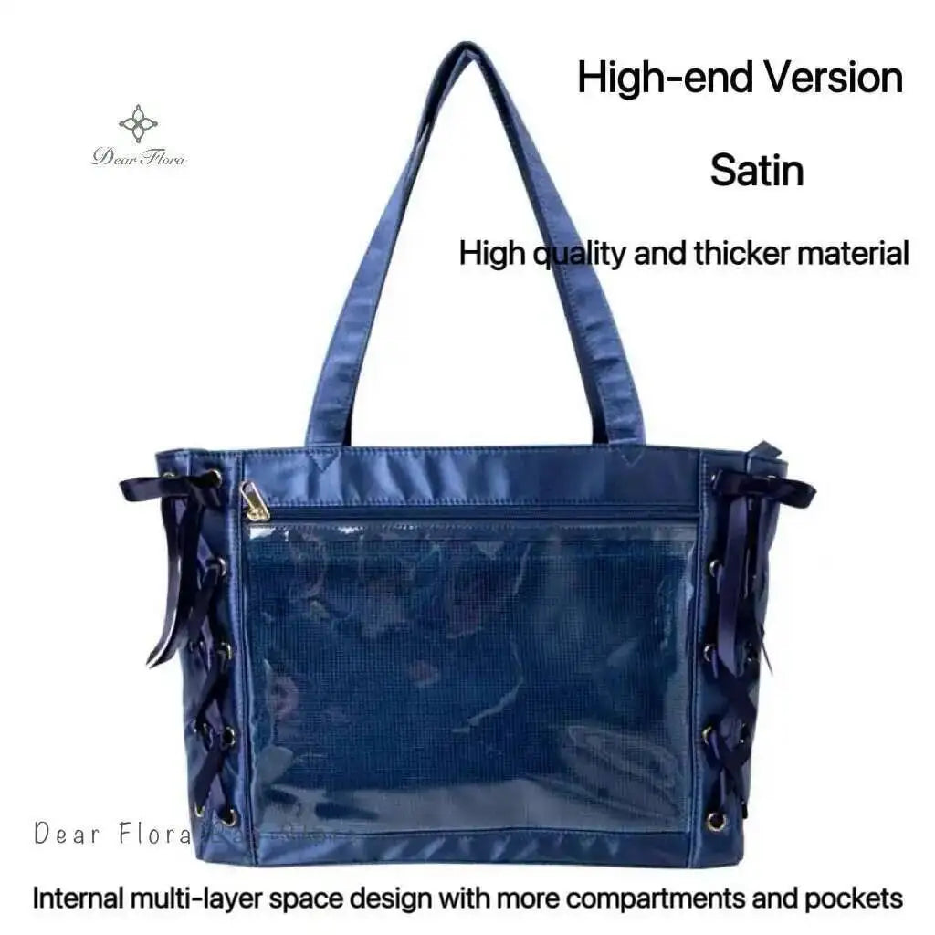 Japanese Sweet Women Ribbon Ita Bag Cute Lolita Girl Transparent Handbags Fashion Large Capacity Tote Bag Aesthetic Shoulder Bag.