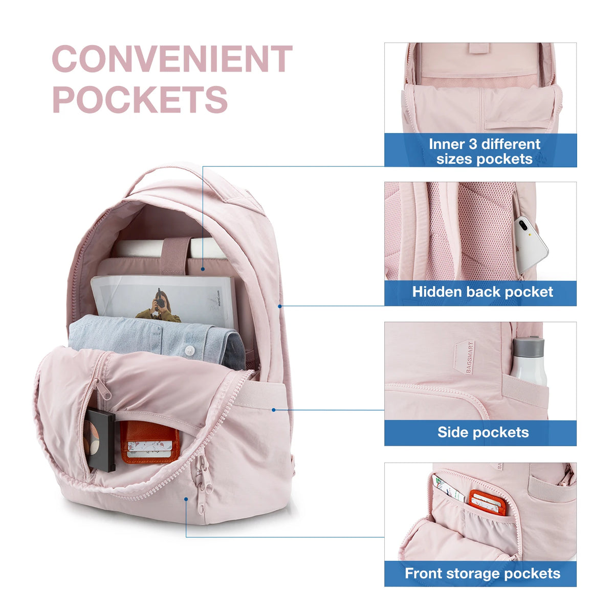 BAGSMART Women's Backpack 13 Inch Laptop Bag Cute Kawaii School Backpack Anti Theft Waterproof Nylon School Bag for Girls
