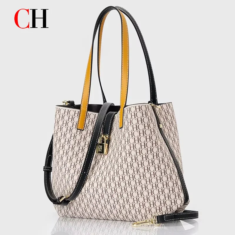 CH Women Tote Bag Luxury Handbag 2026 New Fashion Monogram Print Large Capacity Crossbody Shoulder Bag Ladies Commuter Purse
