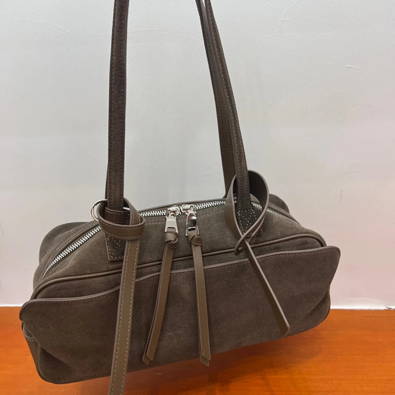 2026 Winter Suede Cowhide Leather Women Shoulder Bags Luxury Brand Design Women Handbags Genuine Leather Crossbody Bags Woman