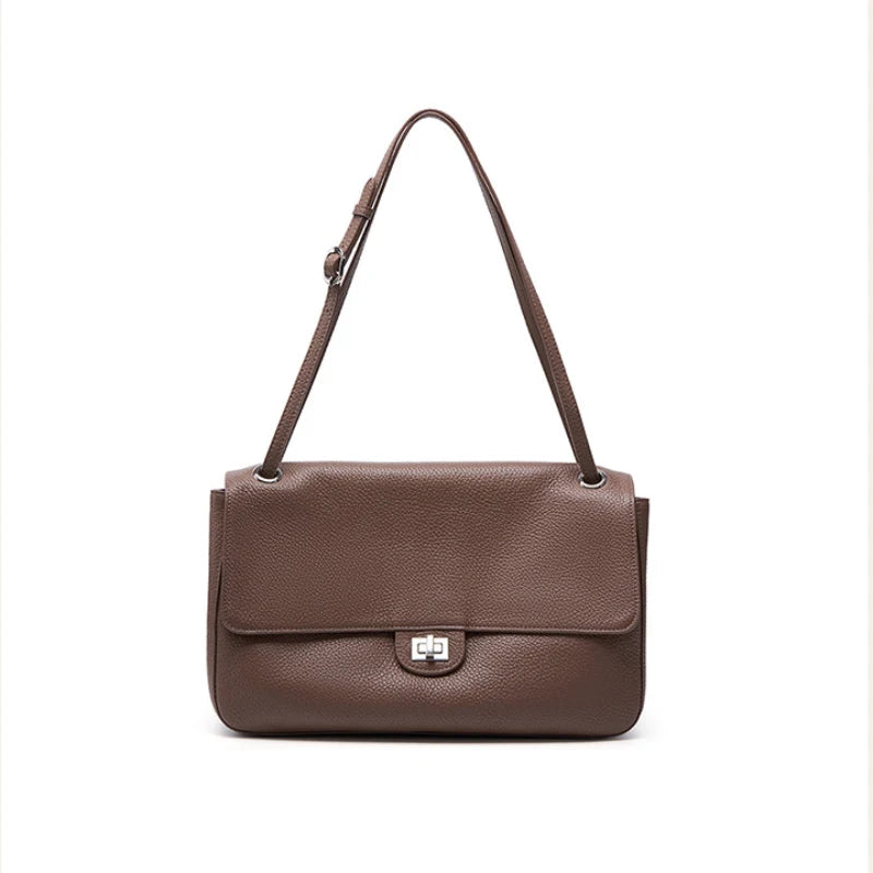 2026 Brand Designer Flap Lock Shoulder Bags Women Genuine Leather Large Capacity Lady Tote Bag INS Fashion Commute Messenger Bag