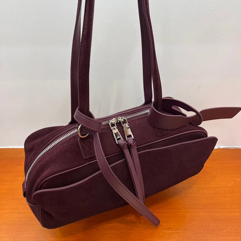 2026 Winter Suede Cowhide Leather Women Shoulder Bags Luxury Brand Design Women Handbags Genuine Leather Crossbody Bags Woman