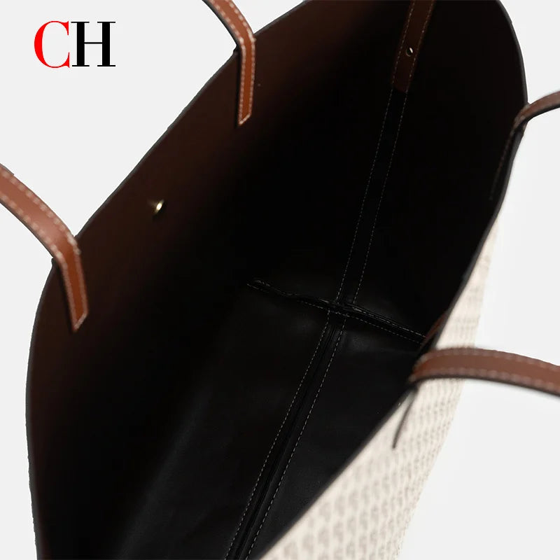 CH 2Pcs/Set Women Tote Bag Luxury Designer Monogram Print Large Capacity Shoulder Bag Office Commuter Handbag With Small Pouch