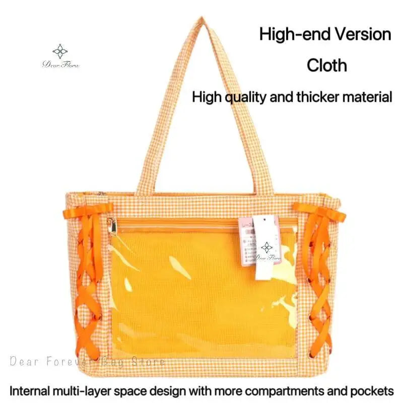Japanese Sweet Women Ribbon Ita Bag Cute Lolita Girl Transparent Handbags Fashion Large Capacity Tote Bag Aesthetic Shoulder Bag.