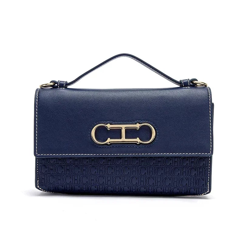 CH Premium Leather Handbag Monogram Embossing Metallic Clasp Portable Handle Structured Silhouette Ideal Office Evening Events