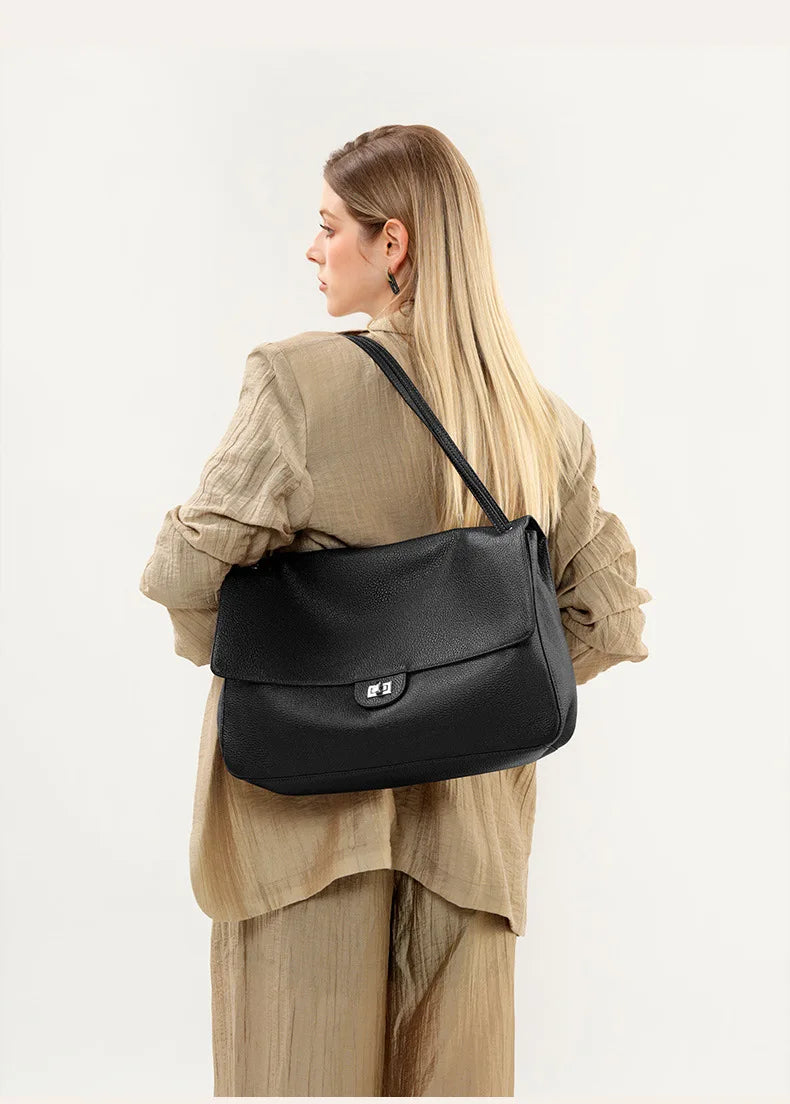 Women's Luxury Leather Handbag Large Capacity Soft Wear-Resistant Trendy Travel Bag High-End Texture Simple Design