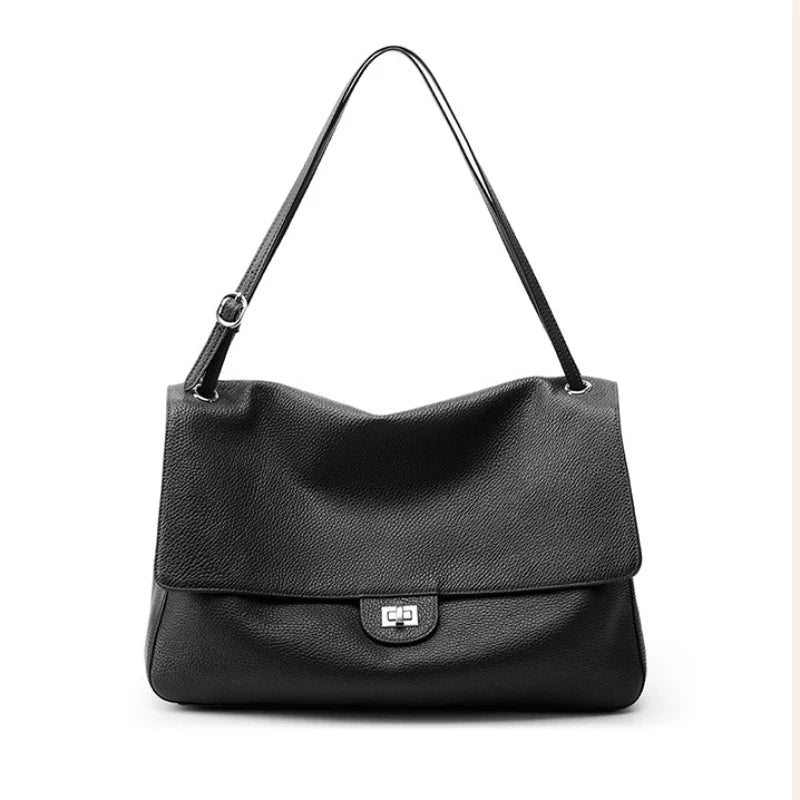 2026 Brand Designer Flap Lock Shoulder Bags Women Genuine Leather Large Capacity Lady Tote Bag INS Fashion Commute Messenger Bag