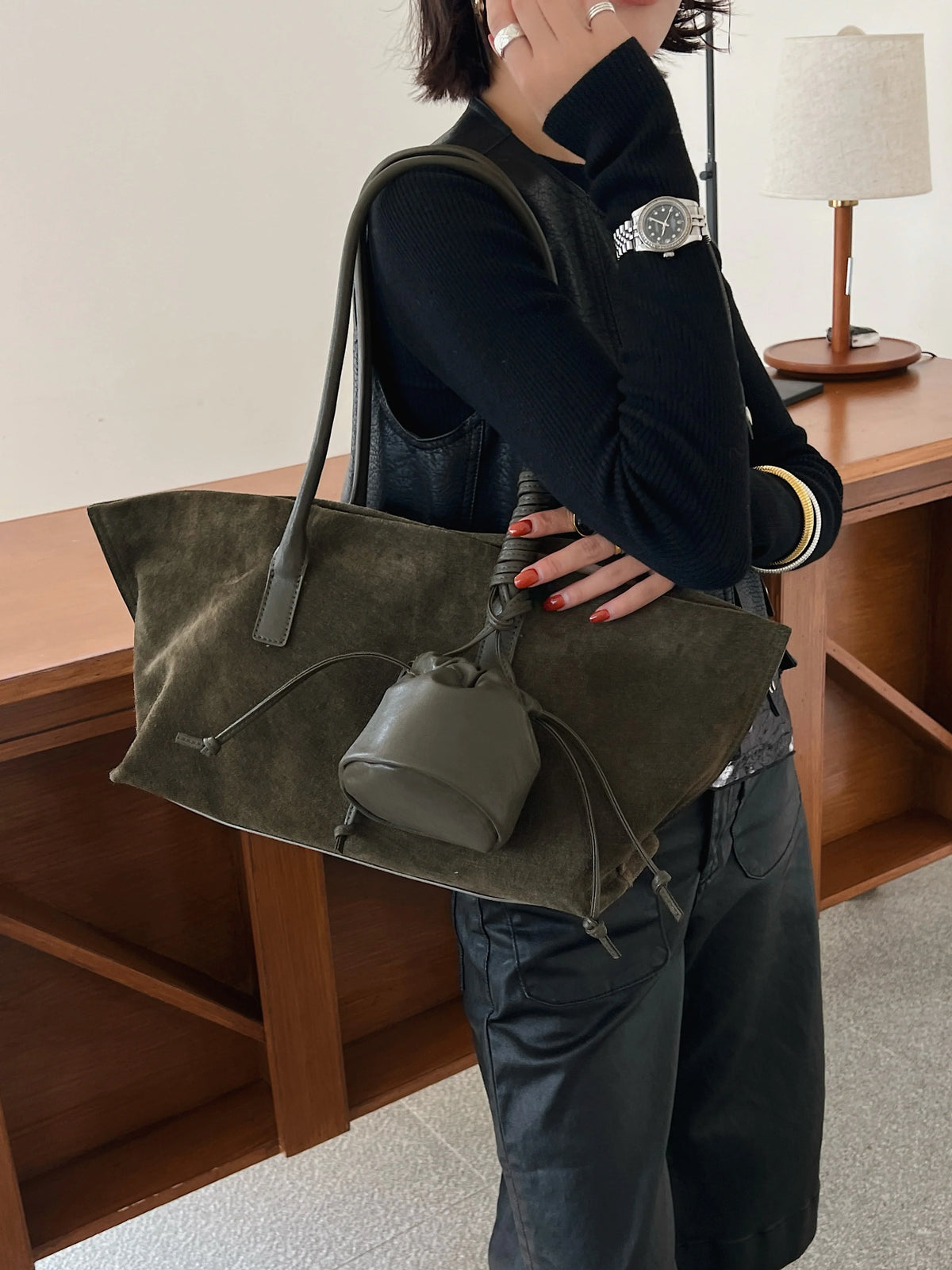 Motingsome Oversized Suede Tote Bag Women Shoulder Handbag and Purses Luxury Design Bags Roomy Casual Tote Large Capacity New In