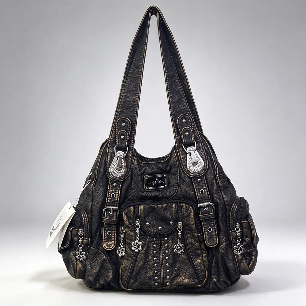 Vintage Women Bag Large Handbags Satchel Top-handle PU Shoulder Bag Vintage Dumpling Pack Multi-pockets Shoulder Bags Purse