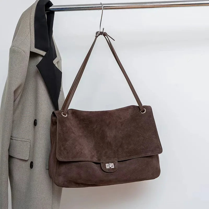 2026 Brand Designer Flap Lock Shoulder Bags Women Genuine Leather Large Capacity Lady Tote Bag INS Fashion Commute Messenger Bag