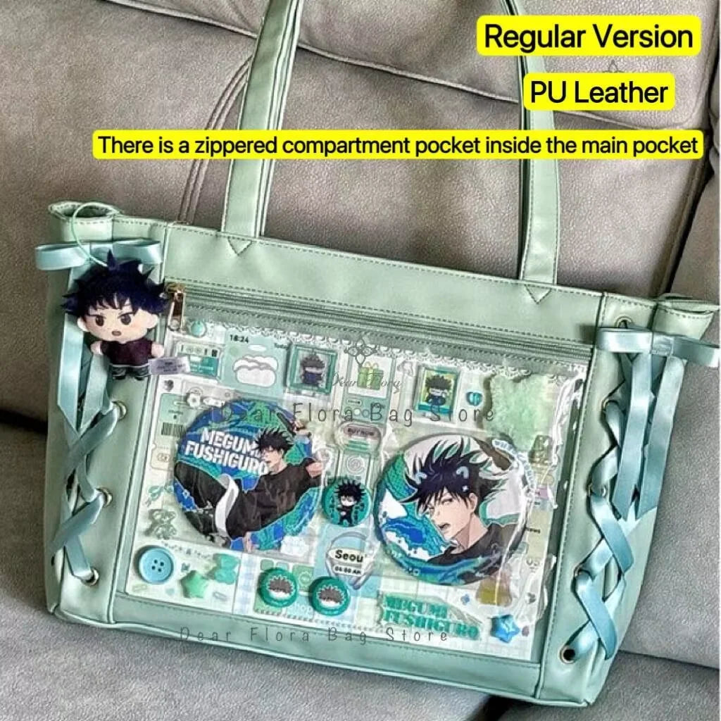Japanese Sweet Women Ribbon Ita Bag Cute Lolita Girl Transparent Handbags Fashion Large Capacity Tote Bag Aesthetic Shoulder Bag.