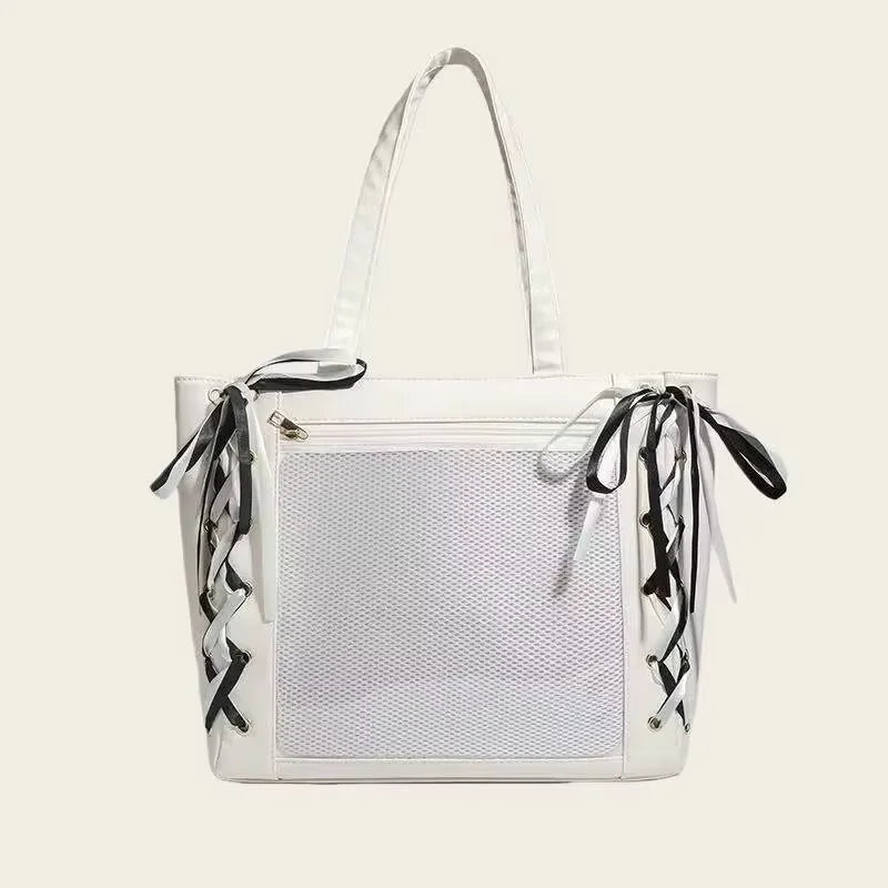 Japanese Sweet Women Ribbon Ita Bag Cute Lolita Girl Transparent Handbags Fashion Large Capacity Tote Bag Aesthetic Shoulder Bag.