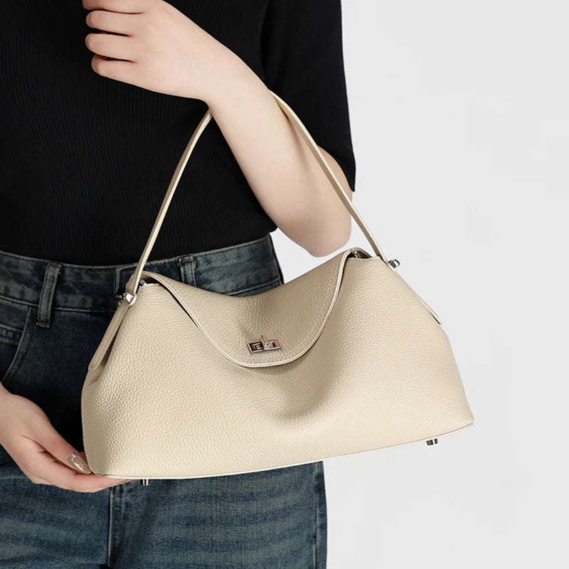 Women's Genuine Leather Handbag Fashionable Retro Designer Luxury Bag High-Quality Cowhide Large Capacity Casual Shopping Bag