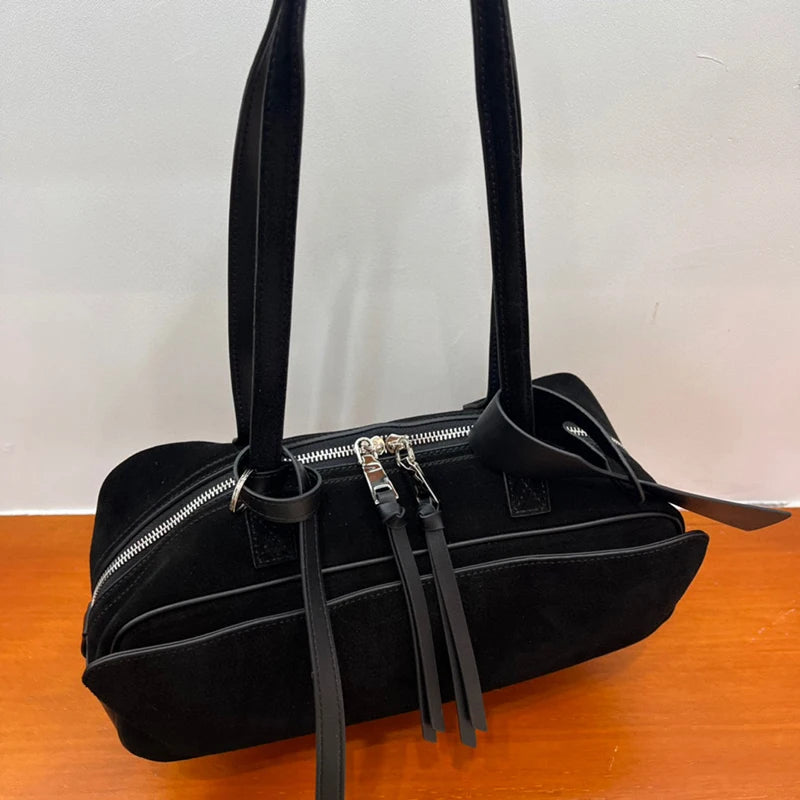 2026 Winter Suede Cowhide Leather Women Shoulder Bags Luxury Brand Design Women Handbags Genuine Leather Crossbody Bags Woman