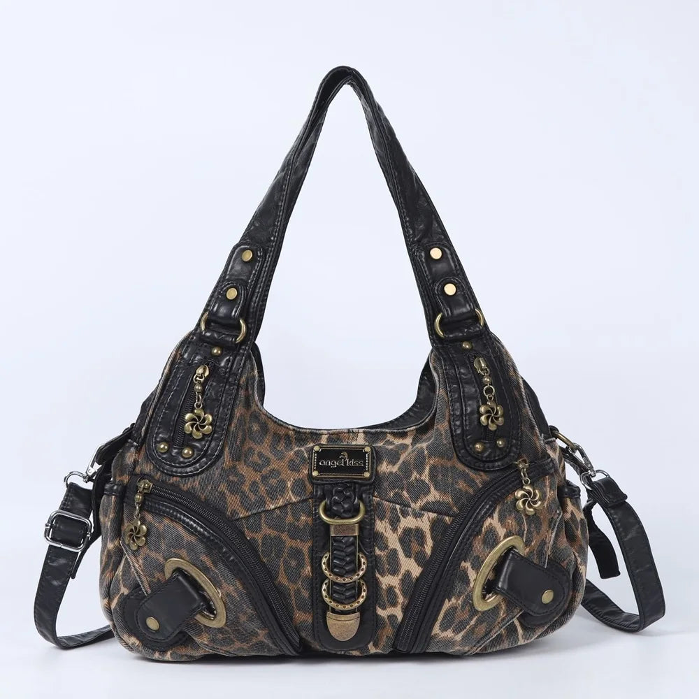 Women Handbags Leopard Bag Top-handle Handbag Fashion Satchel Dumpling Pack Shoulder Bag Tote Bag Hobos Large Purse
