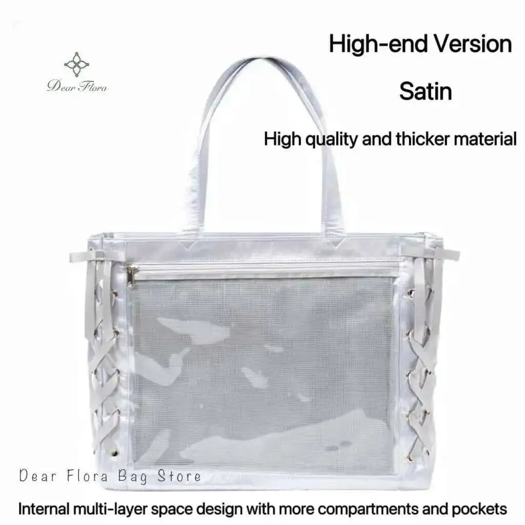 Japanese Sweet Women Ribbon Ita Bag Cute Lolita Girl Transparent Handbags Fashion Large Capacity Tote Bag Aesthetic Shoulder Bag.