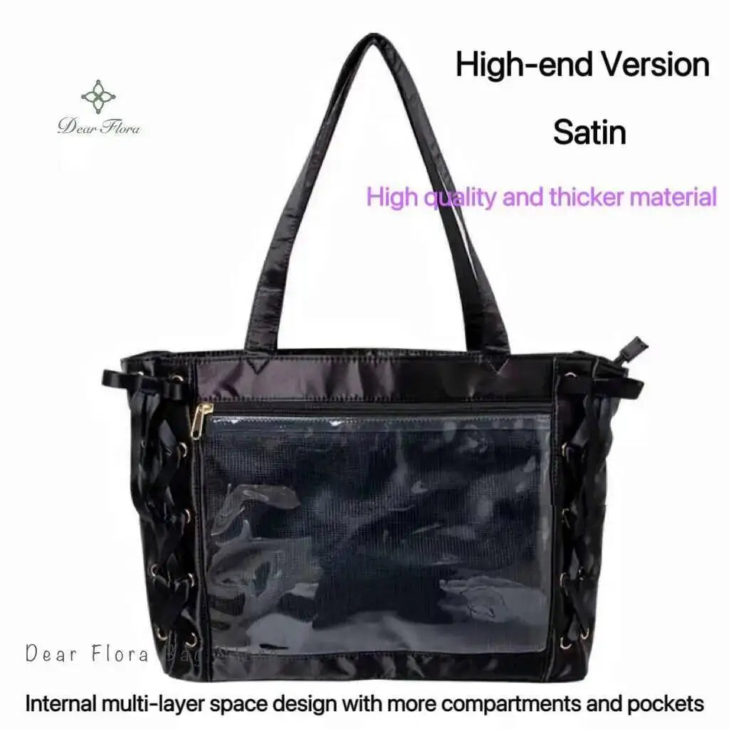 Japanese Sweet Women Ribbon Ita Bag Cute Lolita Girl Transparent Handbags Fashion Large Capacity Tote Bag Aesthetic Shoulder Bag.