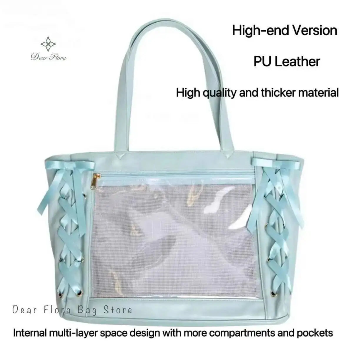 Japanese Sweet Women Ribbon Ita Bag Cute Lolita Girl Transparent Handbags Fashion Large Capacity Tote Bag Aesthetic Shoulder Bag.
