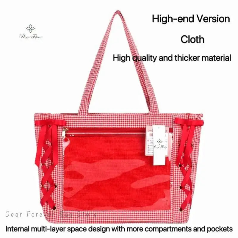 Japanese Sweet Women Ribbon Ita Bag Cute Lolita Girl Transparent Handbags Fashion Large Capacity Tote Bag Aesthetic Shoulder Bag.