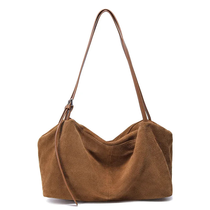 Women's Natural Nuede Genuine Leather Handbags Ladies Large Capacity Tote Bag Female Design Luxury Commuting Yoga Bag Hobo Bag